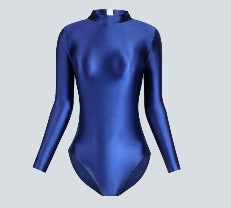 Shiny Long Sleeve Back Zipper Leotard Bodysuit | High - Shine Elastic Swimwear | Super Stretch Fabric | Plus Size - Glossywear Designs