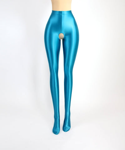 High - Shine Crotchless Spandex Leggings - Ultra Stretch, Breathable Comfort - Glossywear Designs