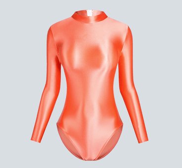 Shiny Long Sleeve Back Zipper Leotard Bodysuit | High - Shine Elastic Swimwear | Super Stretch Fabric | Plus Size - Glossywear Designs