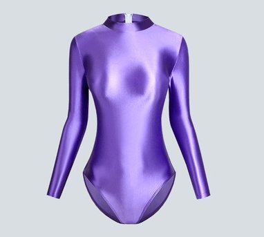 Shiny Long Sleeve Back Zipper Leotard Bodysuit | High - Shine Elastic Swimwear | Super Stretch Fabric | Plus Size - Glossywear Designs