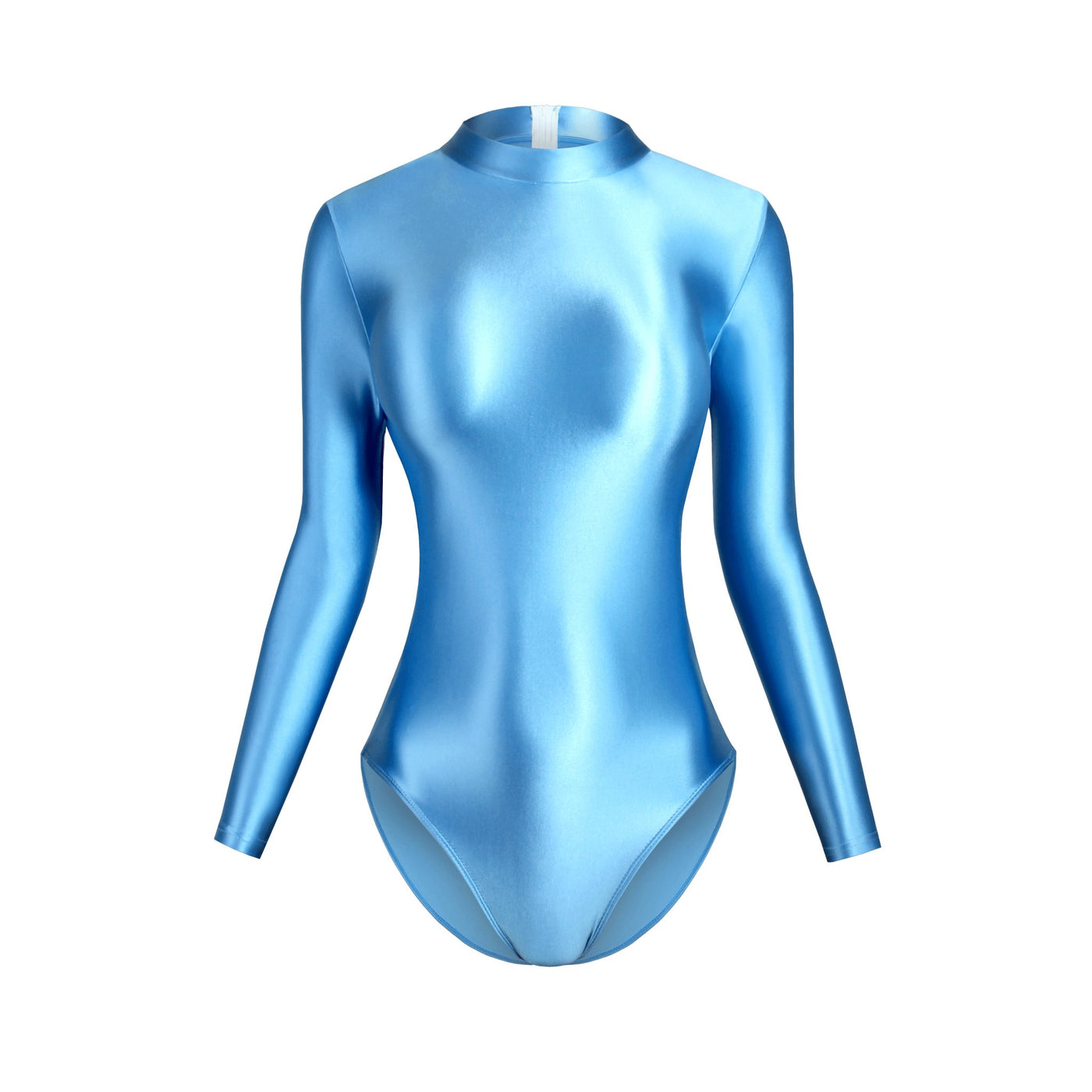 Shiny Long Sleeve Back Zipper Leotard Bodysuit | High - Shine Elastic Swimwear | Super Stretch Fabric | Plus Size - Glossywear Designs