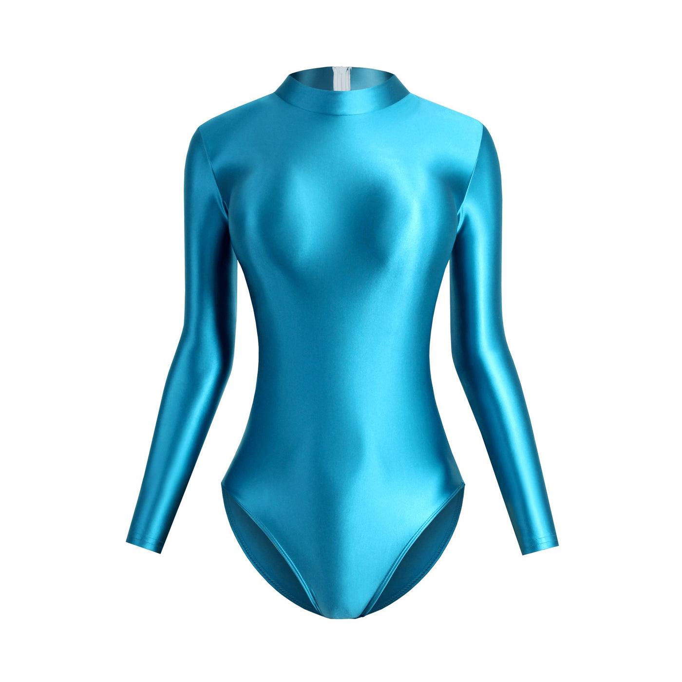 Shiny Long Sleeve Back Zipper Leotard Bodysuit | High - Shine Elastic Swimwear | Super Stretch Fabric | Plus Size - Glossywear Designs