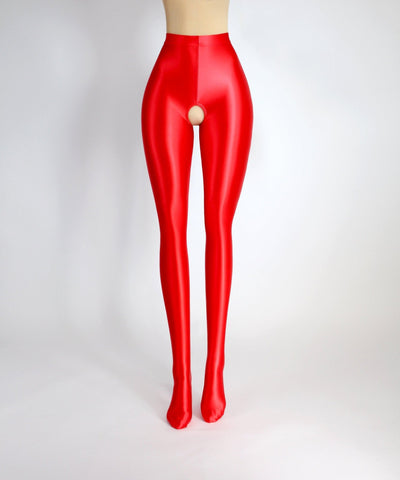 High - Shine Crotchless Spandex Leggings - Ultra Stretch, Breathable Comfort - Glossywear Designs