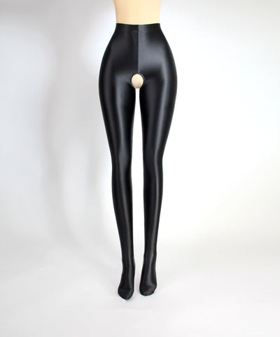 High - Shine Crotchless Spandex Leggings - Ultra Stretch, Breathable Comfort - Glossywear Designs