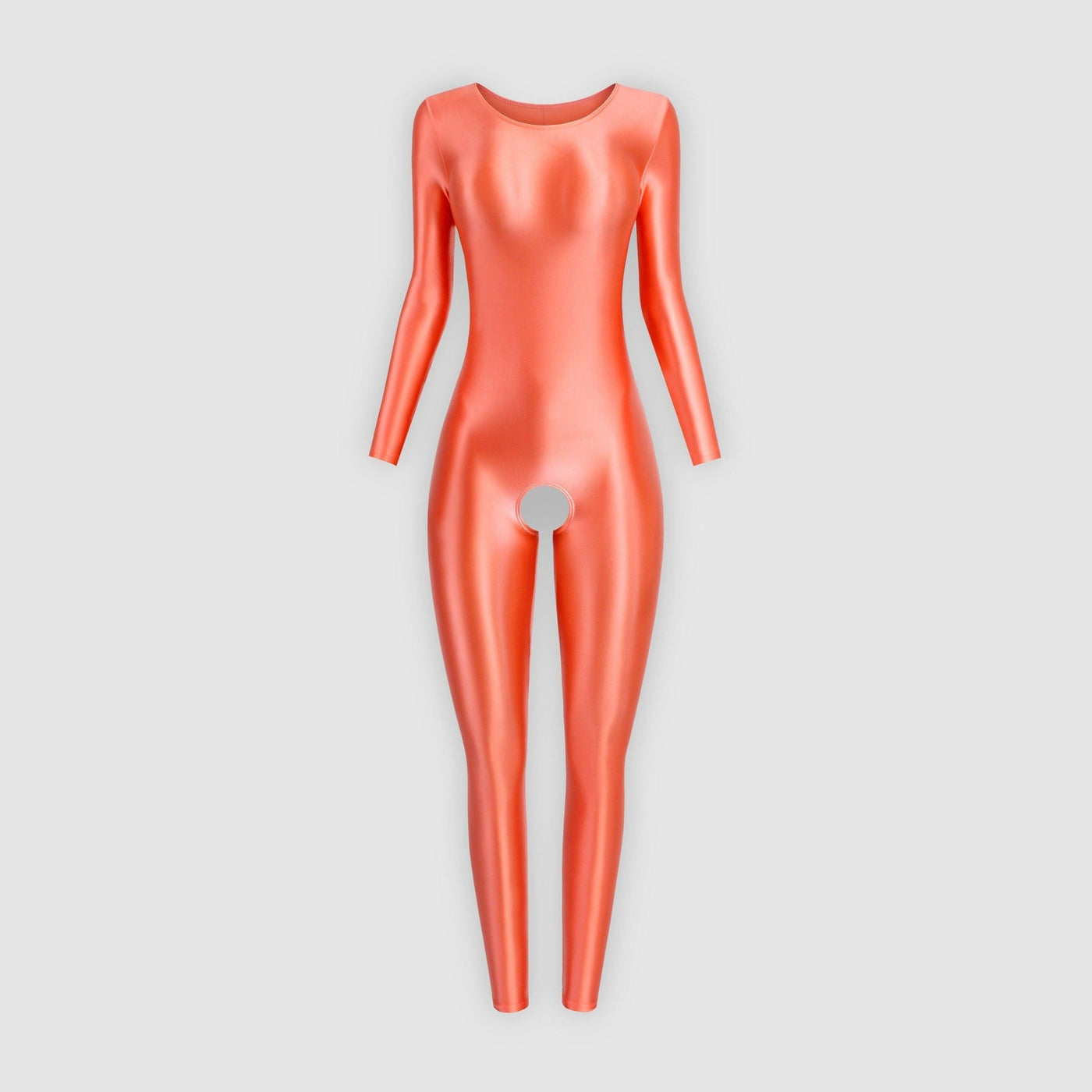 Open Crotch Shiny Metallic Satin Bodysuit - Full Leg Ankle Length Full Arm Unisex Unitard - Glossywear Designs