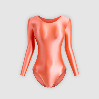 Long Sleeve Shiny Leotard Bodysuit | Full Coverage & Stretch Fit - Glossywear Designs