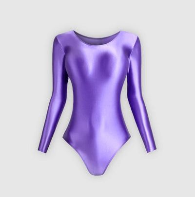 Long Sleeve Shiny Leotard Bodysuit | Full Coverage & Stretch Fit - Glossywear Designs