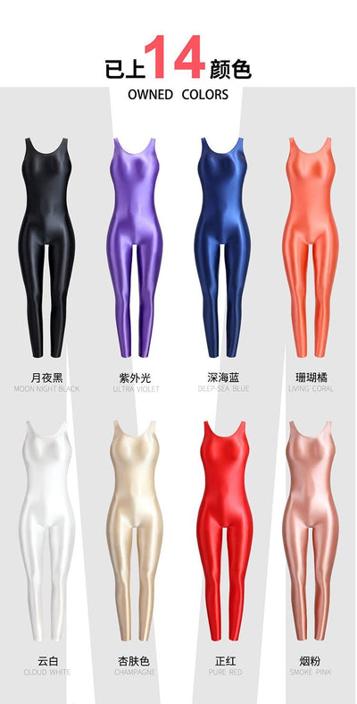 Super Shiny Stretch Unitard Jumpsuit - Lightweight Full - Body Bodysuit for Gymnastics, Cosplay & Daily Wear - Glossywear Designs