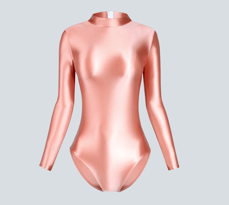 Shiny Long Sleeve Back Zipper Leotard Bodysuit | High - Shine Elastic Swimwear | Super Stretch Fabric | Plus Size - Glossywear Designs