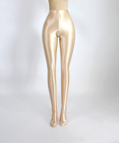 High - Shine Crotchless Spandex Leggings - Ultra Stretch, Breathable Comfort - Glossywear Designs