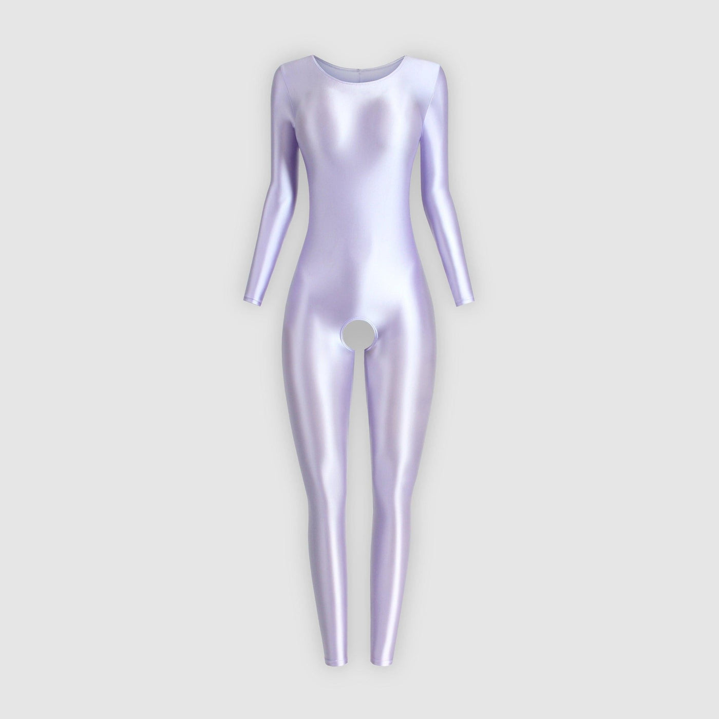 Open Crotch Shiny Metallic Satin Bodysuit - Full Leg Ankle Length Full Arm Unisex Unitard - Glossywear Designs