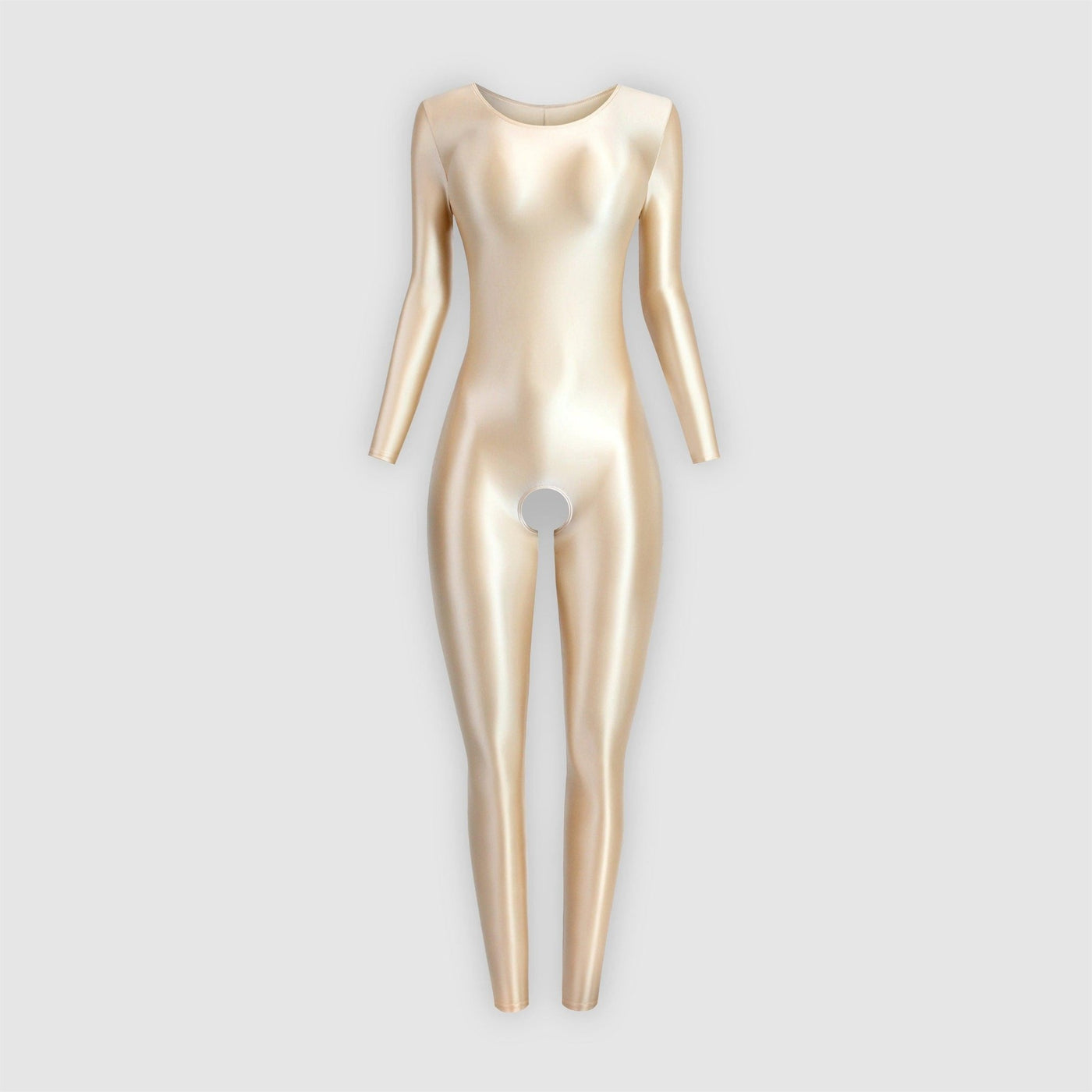 Open Crotch Shiny Metallic Satin Bodysuit - Full Leg Ankle Length Full Arm Unisex Unitard - Glossywear Designs