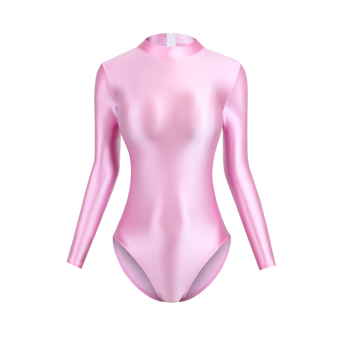 Shiny Long Sleeve Back Zipper Leotard Bodysuit | High - Shine Elastic Swimwear | Super Stretch Fabric | Plus Size - Glossywear Designs