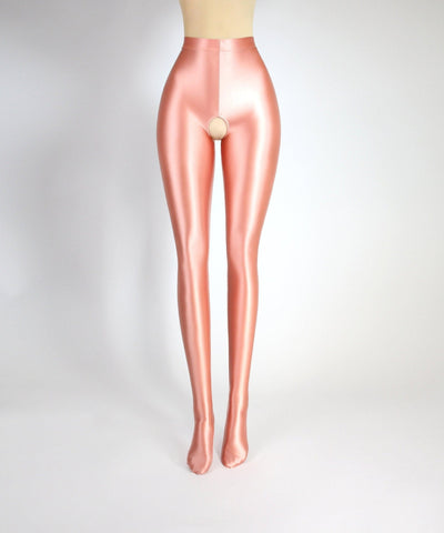 High - Shine Crotchless Spandex Leggings - Ultra Stretch, Breathable Comfort - Glossywear Designs