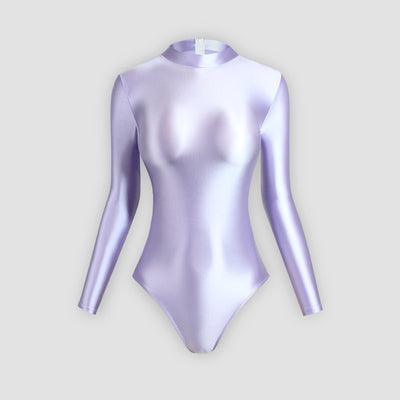 Shiny Long Sleeve Back Zipper Leotard Bodysuit | High - Shine Elastic Swimwear | Super Stretch Fabric | Plus Size - Glossywear Designs