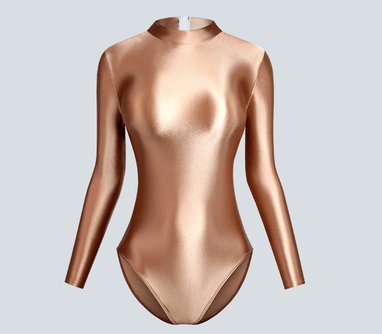 Shiny Long Sleeve Back Zipper Leotard Bodysuit | High - Shine Elastic Swimwear | Super Stretch Fabric | Plus Size - Glossywear Designs