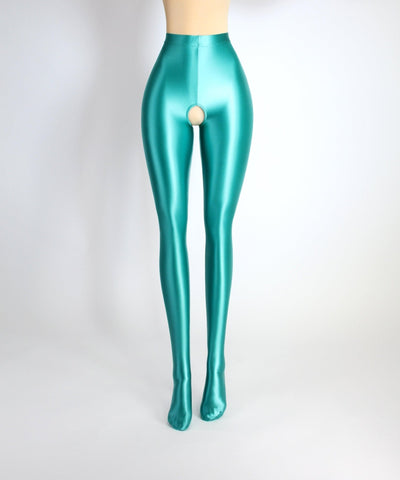 High - Shine Crotchless Spandex Leggings - Ultra Stretch, Breathable Comfort - Glossywear Designs