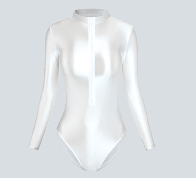 Front Zipper Shiny Leotard Long Sleeve Bodysuit - 13 Colors - Glossywear Designs