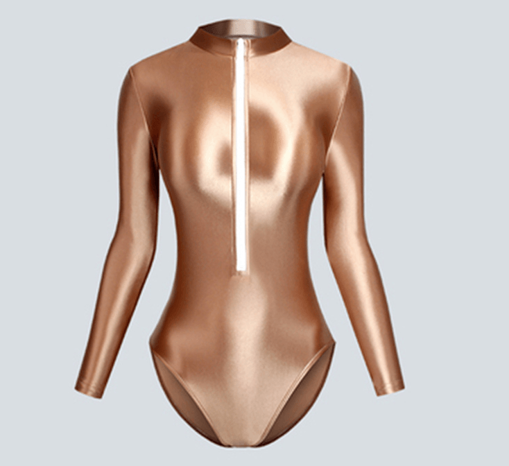 Front Zipper Shiny Leotard Long Sleeve Bodysuit - 13 Colors - Glossywear Designs