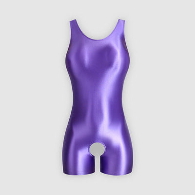 Open Crotch Shiny Tank Unitard Thigh Length- 14 Colors Available - Unisex Japanese Shaping Bodysuit - Glossywear Designs