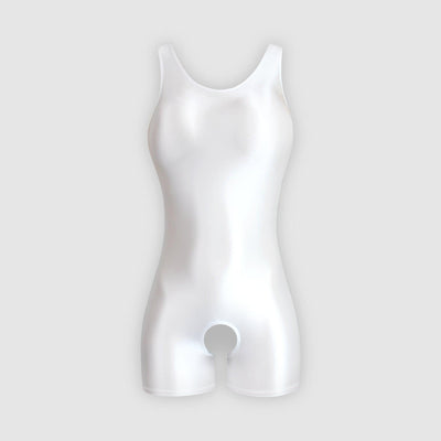 Open Crotch Shiny Tank Unitard Thigh Length- 14 Colors Available - Unisex Japanese Shaping Bodysuit - Glossywear Designs