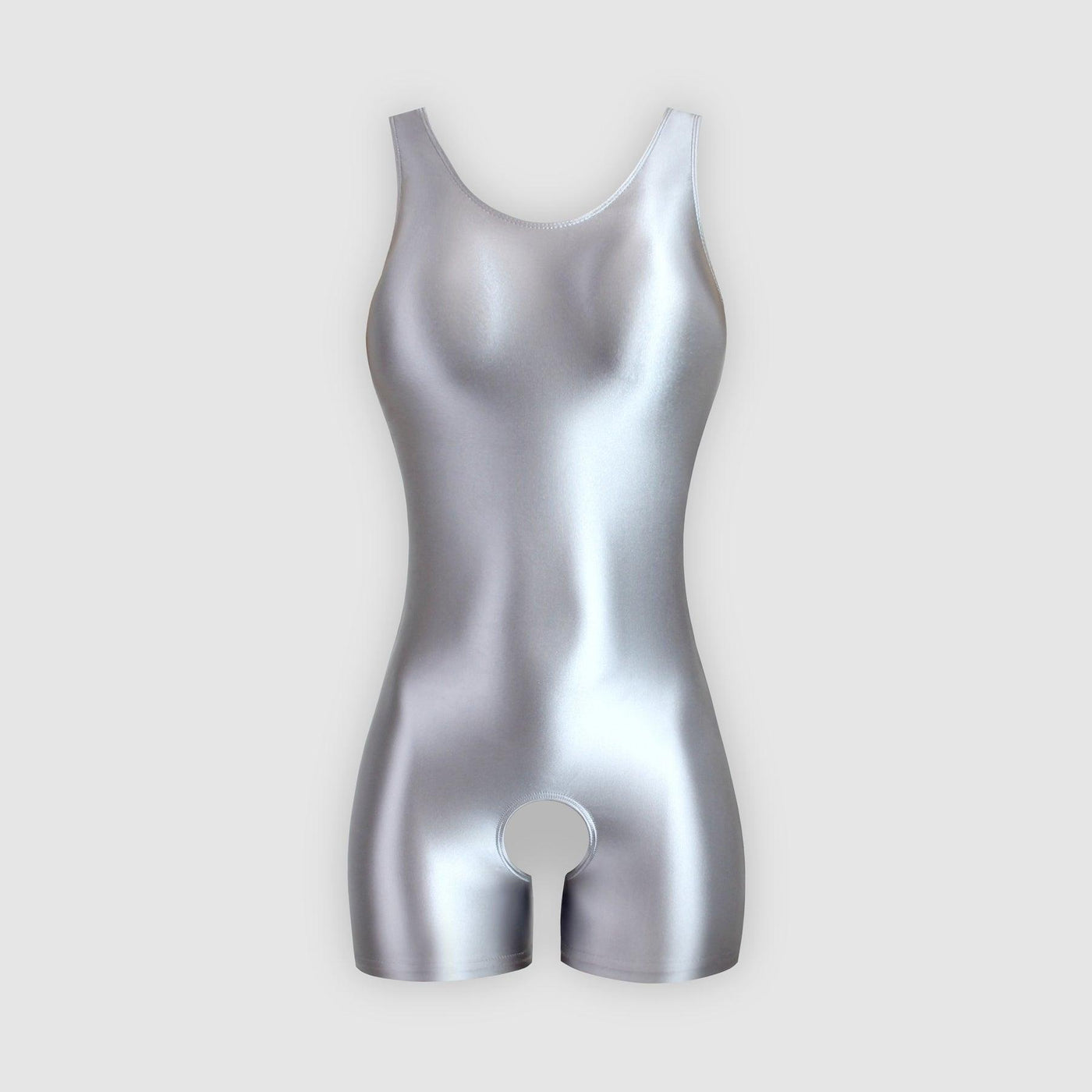 Open Crotch Shiny Tank Unitard Thigh Length- 14 Colors Available - Unisex Japanese Shaping Bodysuit - Glossywear Designs