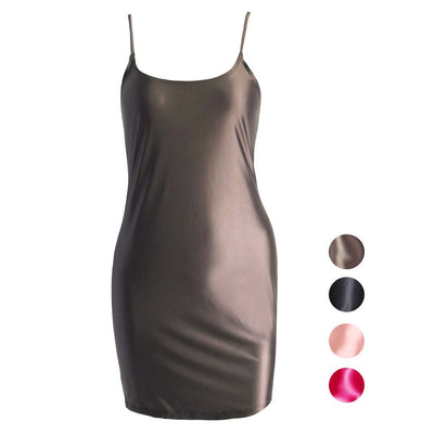 Shiny Satin Slip Dress - Sexy Opaque - Short Mini Cami Sexy Dress Nightgown Nightdress